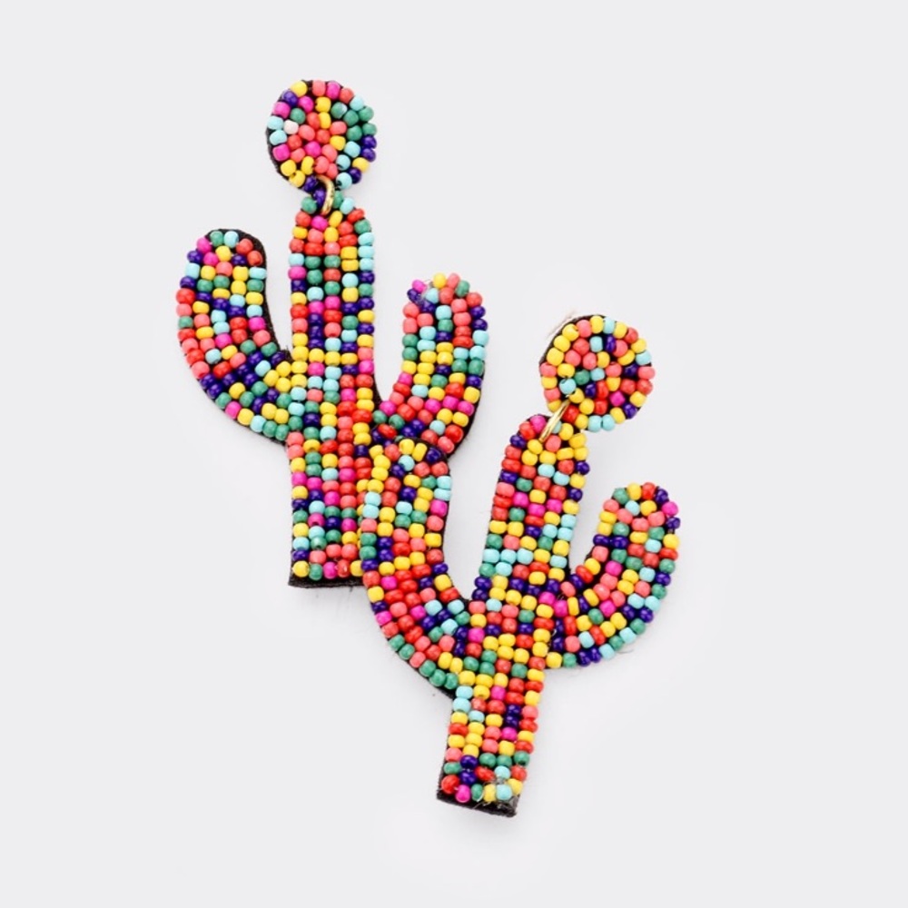 Beaded Cactus drop earrings